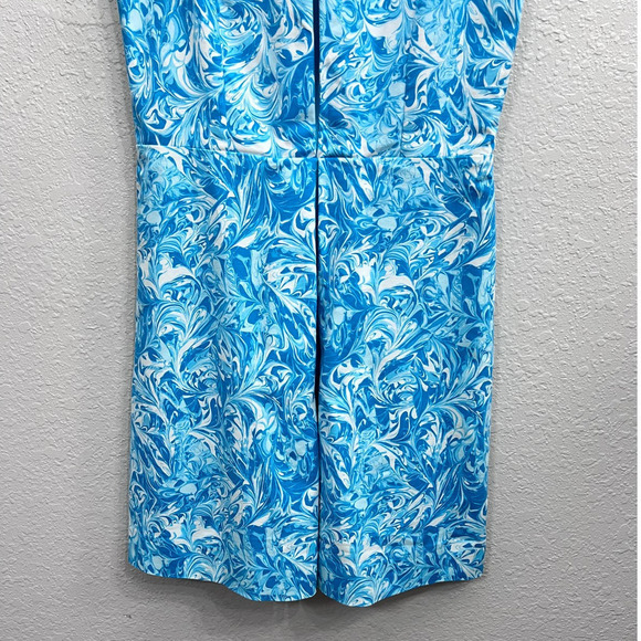 MICHAEL KORS BLUE WHITE PLEATED FRONT HIGH NECK SLEEVELESS DRESS Size 4 - Picture 7 of 14